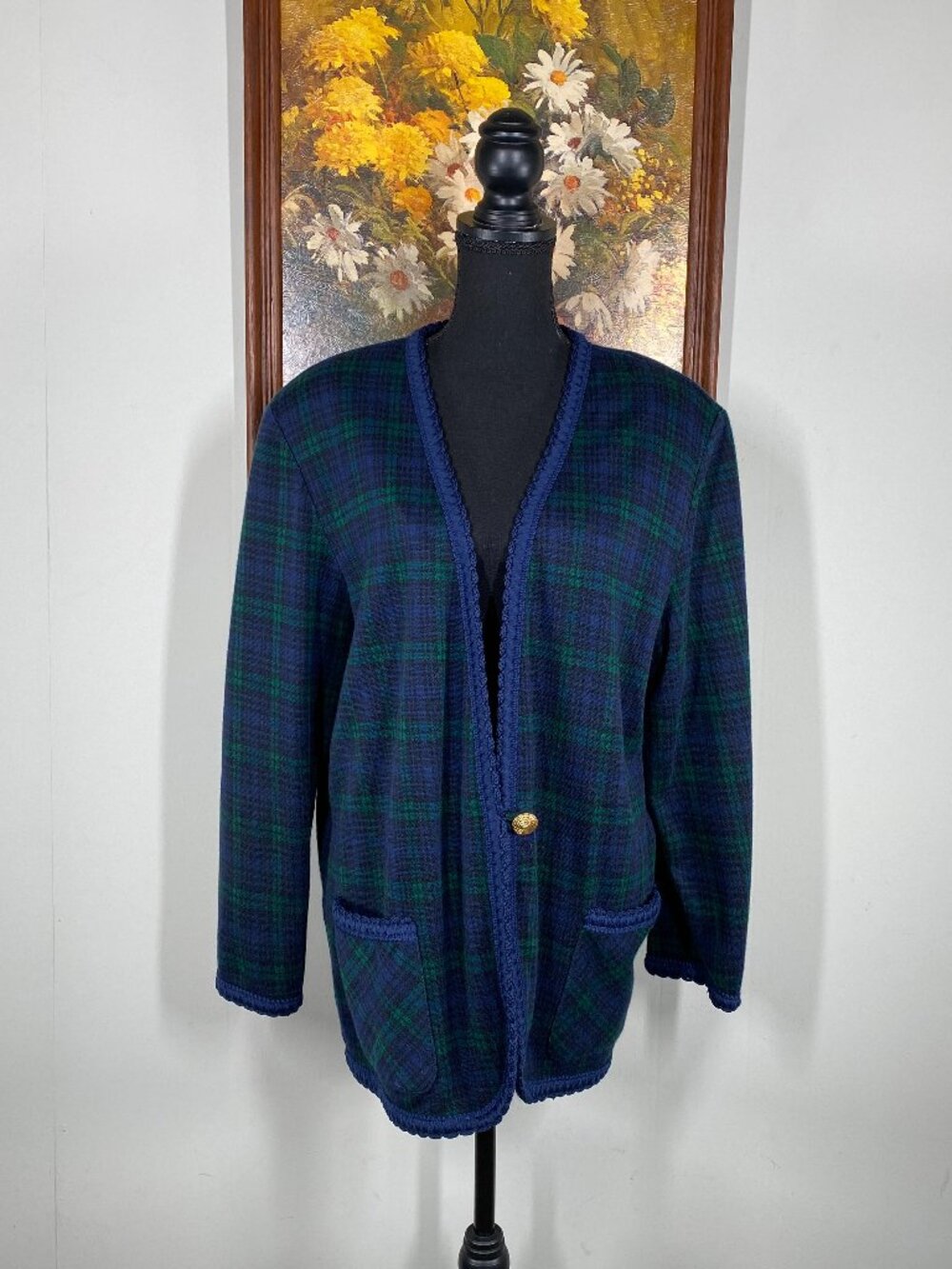 Vintage 80s Cricket Lane Cardigan Women's 20 Multicolor Plaid Casual VTG USA